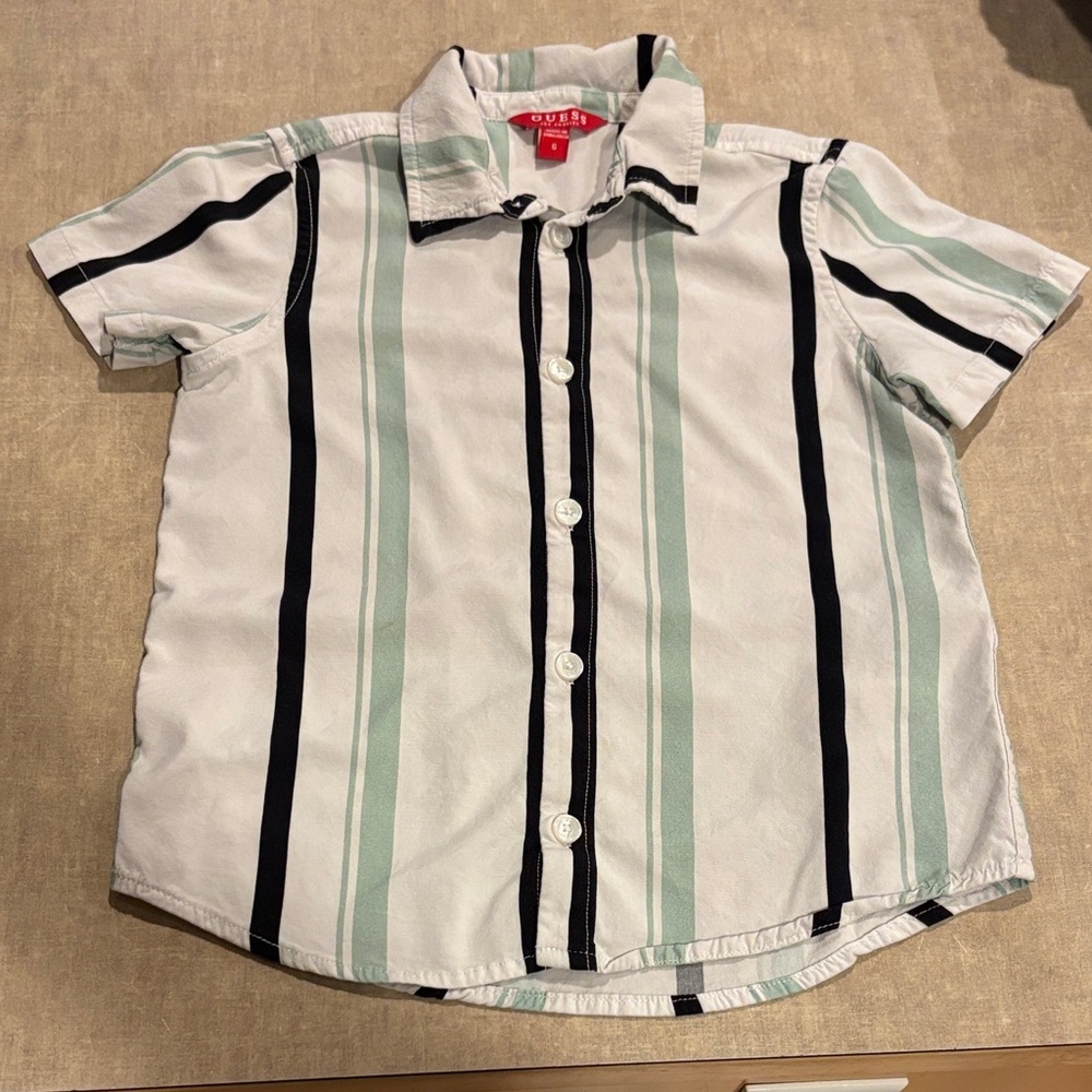Guess Kids Button-Down Shirt - White, Black, Green